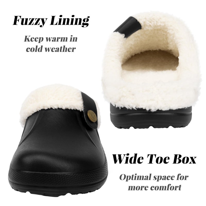 ChayChax Women and Men Fur Lined Clogs Memory Foam Warm Fuzzy Slippers Winter Waterproof Indoor Outdoor Slipper, Black, 7.5-8.5 Women/6.5-7 Men - Image 5